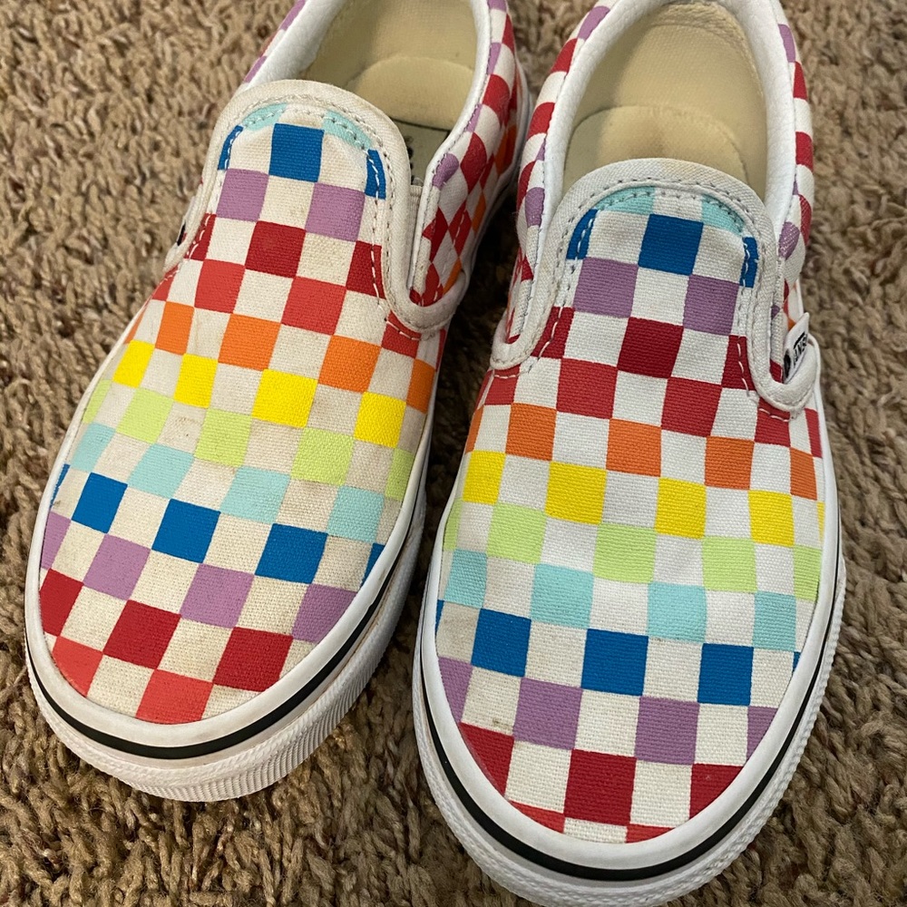 Kids Rainbow Checkerboard Slip-On Vans